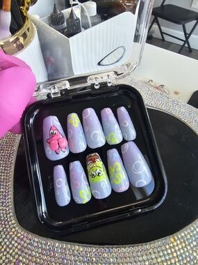 Custom Lavender SpongeBob & Patrick Press-On Nails